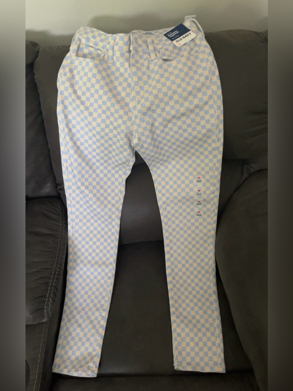 Girls Size 18 High Rise Rockstar Jeggings Blue Checkerboard Adjustable Waist